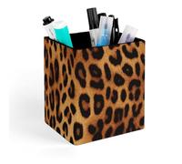HETVBNS Leopard Print Pen Holder for Desk - PU Leather Square Desk Organizer Travel Makeup Brush Storage Stylish Pencil Holder Desktop Stationery Organizer for Office & Home