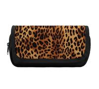 HETVBNS Leopard Print Pencil Case Extra Large, Double Layer Pencil Pouch with Zipper, Portable Cosmetic Bags for Travel, Office Stationery Organizer for Women Men