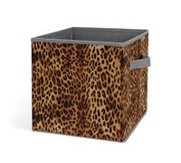 HETVBNS Leopard Print Storage Bins 10.6 Inch, Oxford Fabric Foldable Storage Cube Organizer Basket with Handles, Fabric Bins for Closet Shelves, Toys, Clothes, Books, Bedroom