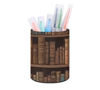 HETVBNS Library Bookshelf Book Pen Holder for Desk PU Leather Round Desk Organizer Multifunctional Makeup Brush Storage Aesthetic Desktop Supplies Stylish Pencil Holder for Office & Home