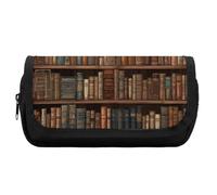 HETVBNS Library Bookshelf Book Pencil Case Extra Large, Double Layer Pencil Pouch with Zipper, Portable Cosmetic Bags for Travel, Office Stationery Organizer for Women Men