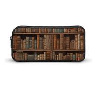 HETVBNS Library Bookshelf Book Pencil Case Large Capacity, Durable Pencil Pouch Portable Small Cosmetic Bag with Metal Zipper, Simple Makeup Pouch Aesthetic Toiletry Bag for Travel Office