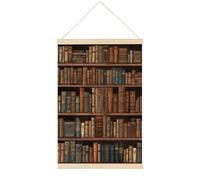 HETVBNS Library Bookshelf Book Wall Art, 15.7 X 23.6 Inch Reusable Magnetic Poster Hanger - Canvas Poster Included, Complete Hanging Kit for Posters, Art, Maps