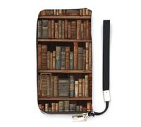 HETVBNS Library Bookshelf Book Wallet, Elegant Wristlet Wallet with Multi-Card Slots, PU Leather Long Purse for Women, Men