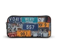 HETVBNS License Plate Pencil Case Large Capacity, Durable Pencil Pouch Portable Small Cosmetic Bag with Metal Zipper, Simple Makeup Pouch Aesthetic Toiletry Bag for Travel Office