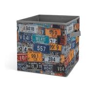 HETVBNS License Plate Storage Bins 10.6 Inch, Oxford Fabric Foldable Storage Cube Organizer Basket with Handles, Fabric Bins for Closet Shelves, Toys, Clothes, Books, Bedroom