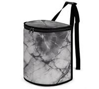 HETVBNS Light Black Marble Car Trash Can with Lid, Leakproof Hanging Automotive Trash Bin, Waterproof Garbage Storage Bag for Vehicles, RV, Bathroom, Office