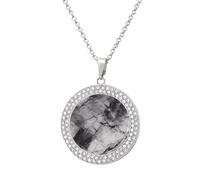 HETVBNS - Light Black Marble Necklace, Alloy Round Pendant with Diamond, Elegant Pendant Necklace for Women Men, Una talla, Metal, Alloy.
