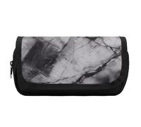 HETVBNS Light Black Marble Pencil Case Extra Large, Double Layer Pencil Pouch with Zipper, Portable Cosmetic Bags for Travel, Office Stationery Organizer for Women Men