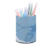HETVBNS Light Blue White Crack Marble Pen Holder for Desk PU Leather Round Desk Organizer Multifunctional Makeup Brush Storage Aesthetic Desktop Supplies Stylish Pencil Holder for Office & Home