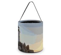 HETVBNS Lighthouse Rocks Seaside Candy Bag Halloween Trick Or Treat Bucket 7.9x8.3in, Reusable Gift Bags for Party Holiday Wedding