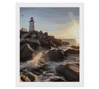 HETVBNS Lighthouse Rocks Seaside Diamond Painting Kits for Adults, Full Round Drill DIY Diamond Art for Beginners, 5D Gem Art and Crafts for Home Wall Decor 16"x20"