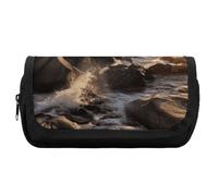 HETVBNS Lighthouse Rocks Seaside Pencil Case Extra Large, Double Layer Pencil Pouch with Zipper, Portable Cosmetic Bags for Travel, Office Stationery Organizer for Women Men