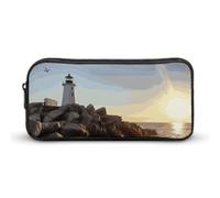 HETVBNS Lighthouse Rocks Seaside Pencil Case Large Capacity, Durable Pencil Pouch Portable Small Cosmetic Bag with Metal Zipper, Simple Makeup Pouch Aesthetic Toiletry Bag for Travel Office