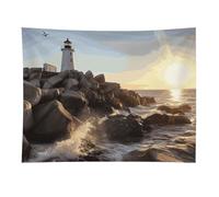 HETVBNS Lighthouse Rocks Seaside Tapestry Wall Hanging - 30"x40" Aesthetic Tapestries Soft Polyester Wall Art Decor Large Tapestry for Bedroom Living Room Dorm Backdrop, Hanging Kit Included