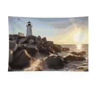 HETVBNS Lighthouse Rocks Seaside Tapestry Wall Hanging - 40"x60" Aesthetic Tapestries Soft Polyester Wall Art Decor Large Tapestry for Bedroom Living Room Dorm Backdrop, Hanging Kit Included
