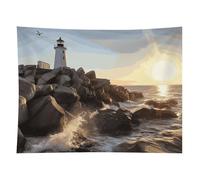 HETVBNS Lighthouse Rocks Seaside Tapestry Wall Hanging - 60"x80" Aesthetic Tapestries Soft Polyester Wall Art Decor Large Tapestry for Bedroom Living Room Dorm Backdrop, Hanging Kit Included