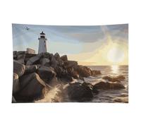 HETVBNS Lighthouse Rocks Seaside Tapestry Wall Hanging - 60"x90" Aesthetic Tapestries Soft Polyester Wall Art Decor Large Tapestry for Bedroom Living Room Dorm Backdrop, Hanging Kit Included