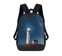 HETVBNS Lighthouse Under Starry Night Sky Backpack for Women Men, Durable 600D Polyester Bookbag with Large Capacity, Lightweight 17 Inch Laptop Backpack Minimalism Casual Daypack for Work, Travel