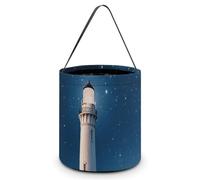 HETVBNS Lighthouse Under Starry Night Sky Candy Bag Halloween Trick Or Treat Bucket 7.9x8.3in, Reusable Gift Bags for Party Holiday Wedding