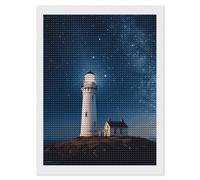 HETVBNS Lighthouse Under Starry Night Sky Diamond Painting Kits for Adults, Full Round Drill DIY Diamond Art for Beginners, 5D Gem Art and Crafts for Home Wall Decor 12"x16"