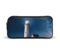 HETVBNS Lighthouse Under Starry Night Sky Pencil Case Large Capacity, Durable Pencil Pouch Portable Small Cosmetic Bag with Metal Zipper, Simple Makeup Pouch Aesthetic Toiletry Bag for Travel Office