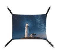 HETVBNS Lighthouse Under Starry Night Sky Pet Hammock for Cats & Dogs, Soft Breathable Canvas Hanging Hammock with Adjustable Straps, Comfortable & Durable Hanging Bed for Small to Medium Pets