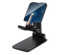 HETVBNS Lighthouse Under Starry Night Sky Phone Stand for Desk - Adjustable & Foldable Tablet Stand Portable Cell Phone Stand Holder Compatible with 4-13" Smartphones, Tablets