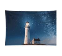 HETVBNS Lighthouse Under Starry Night Sky Tapestry Wall Hanging - 40"x60" Aesthetic Tapestries Soft Polyester Wall Art Decor Large Tapestry for Bedroom Living Room Dorm Backdrop, Hanging Kit Included