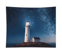 HETVBNS Lighthouse Under Starry Night Sky Tapestry Wall Hanging - 50"x60" Aesthetic Tapestries Soft Polyester Wall Art Decor Large Tapestry for Bedroom Living Room Dorm Backdrop, Hanging Kit Included