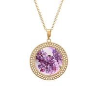 HETVBNS - Lilac Flower Necklace, Round Alloy Pendant with Diamond, Elegant Pendant Necklace for Women Men, Una talla, Metal, Alloy.