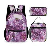 HETVBNS Lilac Flowers Backpack Set 3 Piece, Durable Backpack Insulated Lunch Bag Portable Pencil Case for Men Women