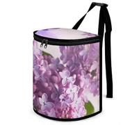 HETVBNS Lilac Flowers Car Trash Can with Lid, Leakproof Hanging Automotive Trash Bin, Waterproof Garbage Storage Bag for Vehicles, RV, Bathroom, Office