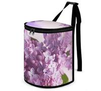 HETVBNS Lilac Flowers Car Trash Can with Lid, Leakproof Hanging Automotive Trash Bin, Waterproof Garbage Storage Bag for Vehicles, RV, Bathroom, Office