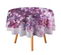 HETVBNS Lilac Flowers Tablecloth - Wrinkle & Stain Resistant, 50x50in Round Polyester Table Cloth, Elegant Decor Table Cover for Dining, Parties, Patio