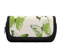 HETVBNS Lime Green Butterfly Pencil Case Extra Large, Double Layer Pencil Pouch with Zipper, Portable Cosmetic Bags for Travel, Office Stationery Organizer for Women Men