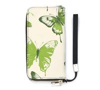 HETVBNS Lime Green Butterfly Wallet, Elegant Wristlet Wallet with Multi-Card Slots, PU Leather Long Purse for Women, Men