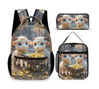 HETVBNS Little Lamb Brings Wealth Backpack Set 3 Piece, Durable Backpack Insulated Lunch Bag Portable Pencil Case for Men Women