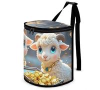 HETVBNS Little Lamb Brings Wealth Car Trash Can with Lid, Leakproof Hanging Automotive Trash Bin, Waterproof Garbage Storage Bag for Vehicles, RV, Bathroom, Office