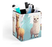HETVBNS Llama Alpaca Pen Holder for Desk - PU Leather Square Desk Organizer Travel Makeup Brush Storage Stylish Pencil Holder Desktop Stationery Organizer for Office & Home