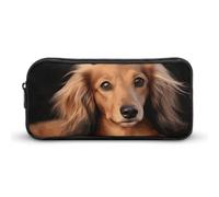 HETVBNS Long Haired Dachshund Pencil Case Large Capacity, Durable Pencil Pouch Portable Small Cosmetic Bag with Metal Zipper, Simple Makeup Pouch Aesthetic Toiletry Bag for Travel Office