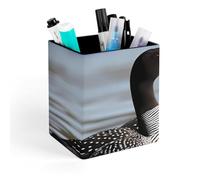 HETVBNS Loon Birds Pen Holder for Desk - PU Leather Square Desk Organizer Travel Makeup Brush Storage Stylish Pencil Holder Desktop Stationery Organizer for Office & Home