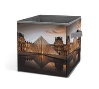 HETVBNS Louvre Museum in Paris Storage Bins 10.6 Inch, Oxford Fabric Foldable Storage Cube Organizer Basket with Handles, Fabric Bins for Closet Shelves, Toys, Clothes, Books, Bedroom