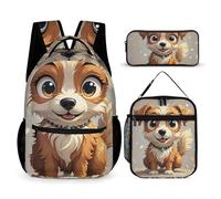 HETVBNS Lovely Dog Backpack Set 3 Piece, Durable Backpack Insulated Lunch Bag Portable Pencil Case for Men Women