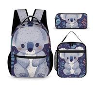 HETVBNS Lovely Koala Backpack Set 3 Piece, Durable Backpack Insulated Lunch Bag Portable Pencil Case for Men Women