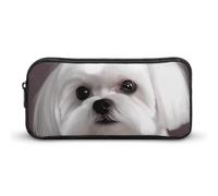HETVBNS Lovely Maltese Dog Pencil Case Large Capacity, Durable Pencil Pouch Portable Small Cosmetic Bag with Metal Zipper, Simple Makeup Pouch Aesthetic Toiletry Bag for Travel Office