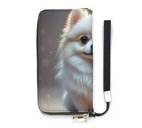 HETVBNS Lovely Pomeranian Wallet, Elegant Wristlet Wallet with Multi-Card Slots, PU Leather Long Purse for Women, Men