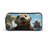 HETVBNS Lovely Sea Otter Print Pencil Case Large Capacity, Durable Pencil Pouch Portable Small Cosmetic Bag with Metal Zipper, Simple Makeup Pouch Aesthetic Toiletry Bag for Travel Office