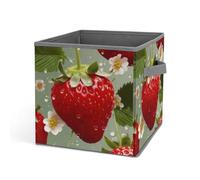 HETVBNS Lovely Strawberry Storage Bins 10.6 Inch, Oxford Fabric Foldable Storage Cube Organizer Basket with Handles, Fabric Bins for Closet Shelves, Toys, Clothes, Books, Bedroom
