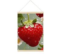 HETVBNS Lovely Strawberry Wall Art, 15.7 X 23.6 Inch Reusable Magnetic Poster Hanger - Canvas Poster Included, Complete Hanging Kit for Posters, Art, Maps